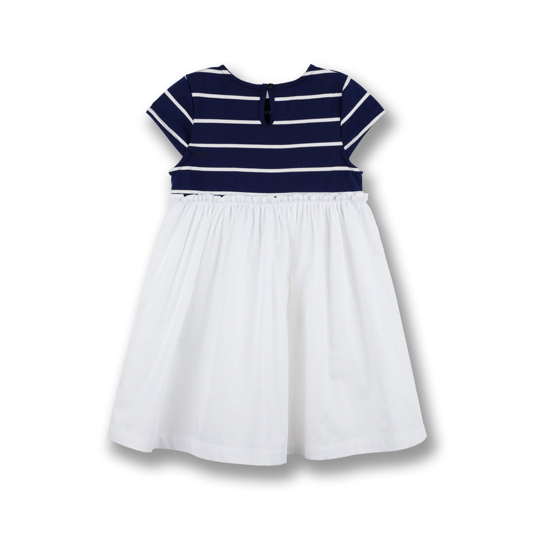 Poney Girls Navy Pale Cloud Stripe Short Sleeve Dress