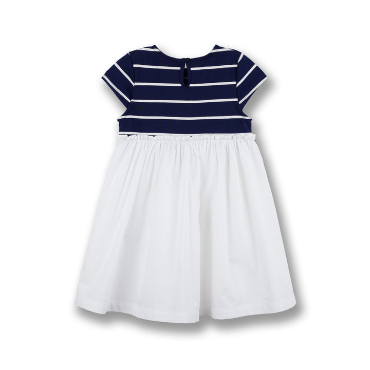 Poney Girls Navy Pale Cloud Stripe Short Sleeve Dress
