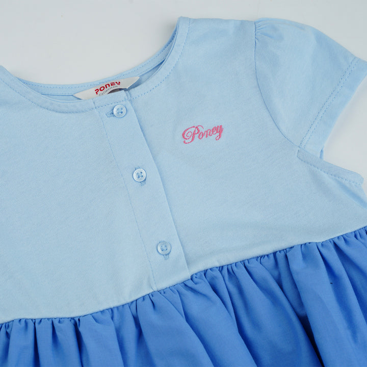 Poney Girls Blue Gathered Detail Short Sleeve Dress