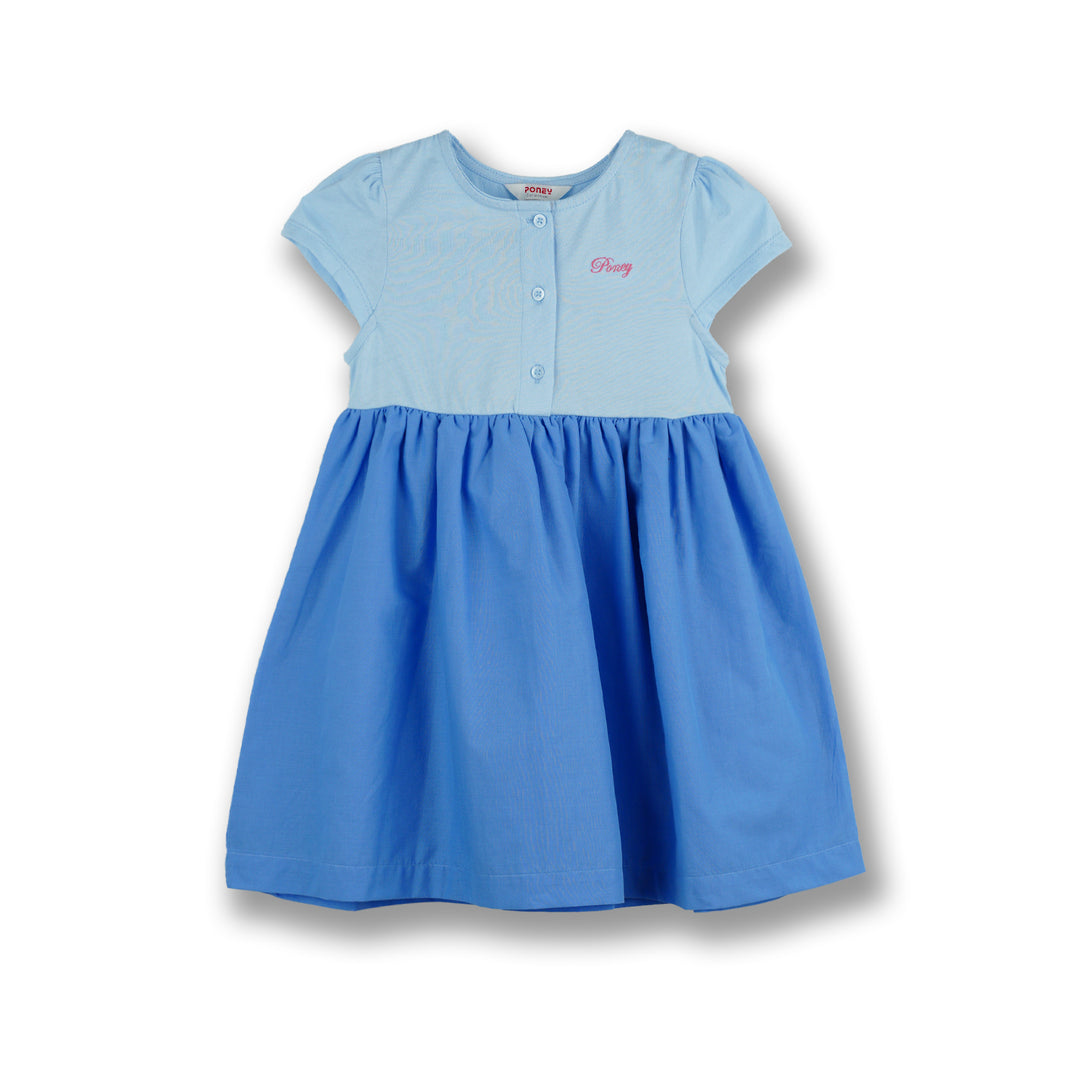 Poney Girls Blue Gathered Detail Short Sleeve Dress