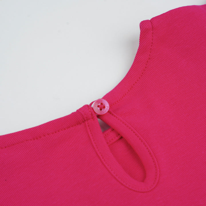 Poney Girls Fuchsia Azalea Pink Short Ruffled Sleeve Dress