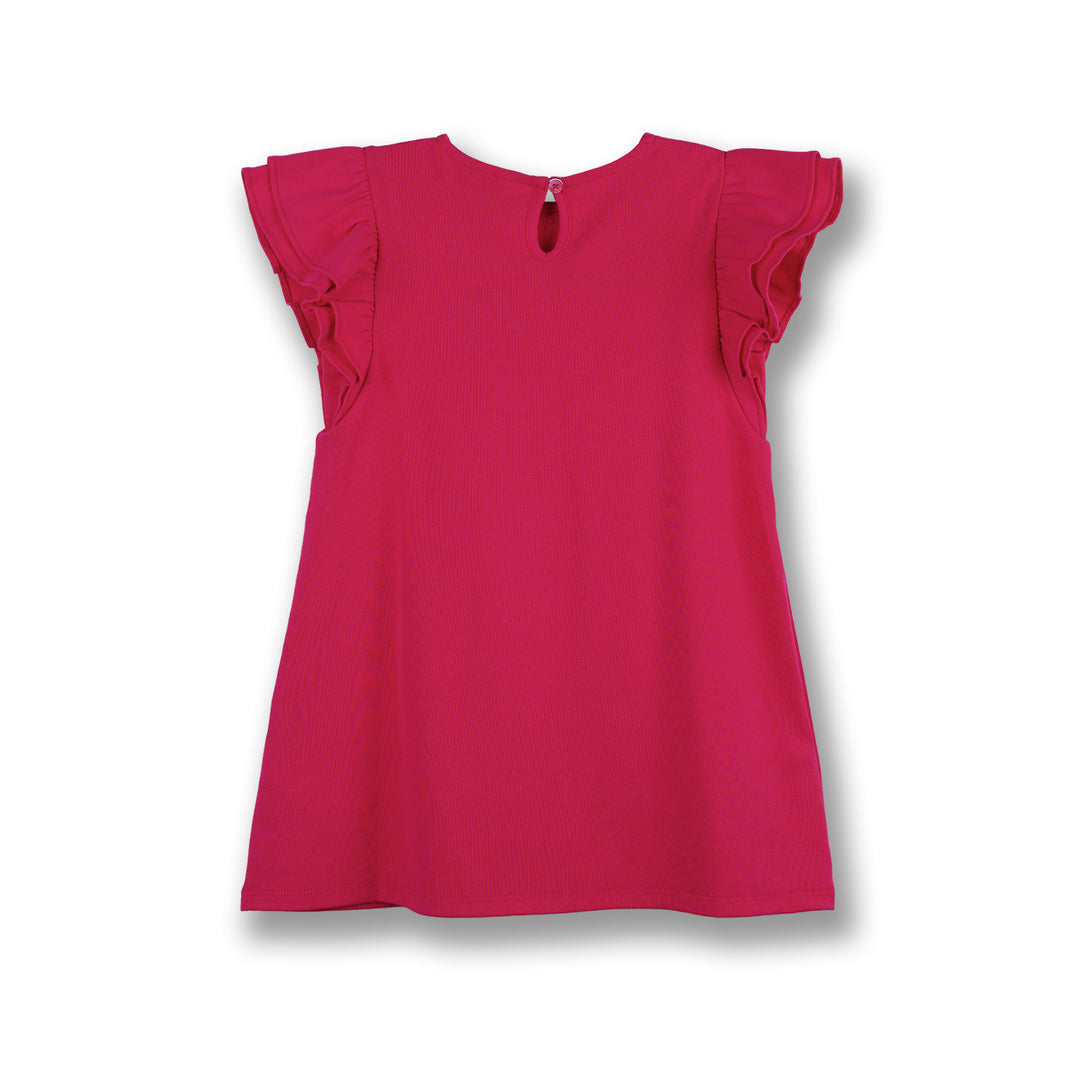 Poney Girls Fuchsia Azalea Pink Short Ruffled Sleeve Dress