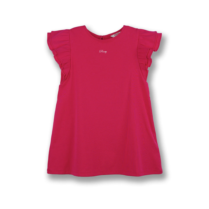Poney Girls Fuchsia Azalea Pink Short Ruffled Sleeve Dress