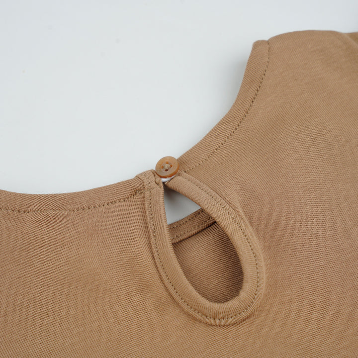 Poney Girls Brown Latte Short Ruffled Sleeve Dress