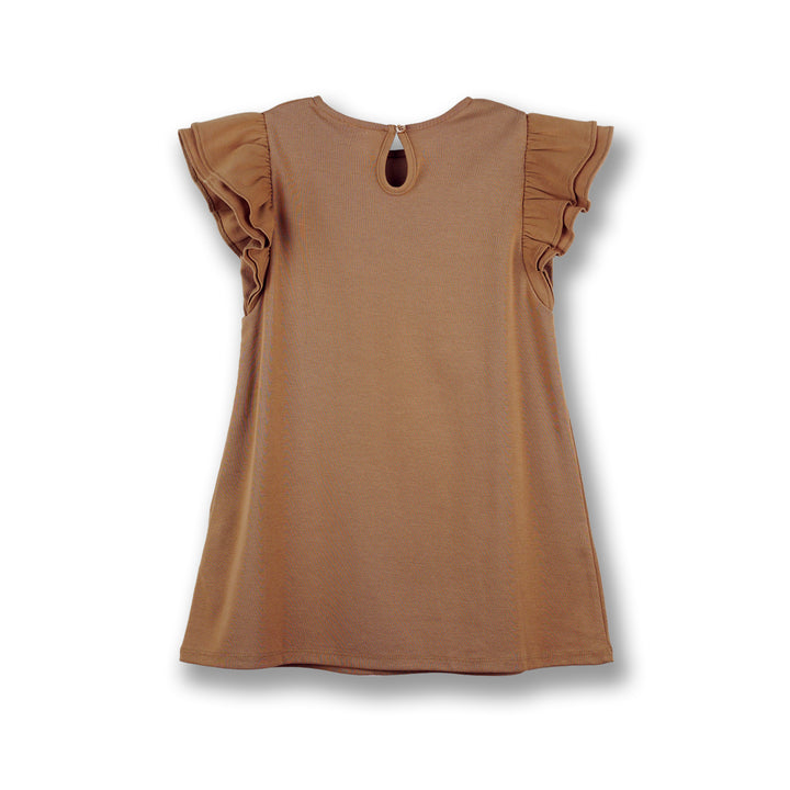 Poney Girls Brown Latte Short Ruffled Sleeve Dress