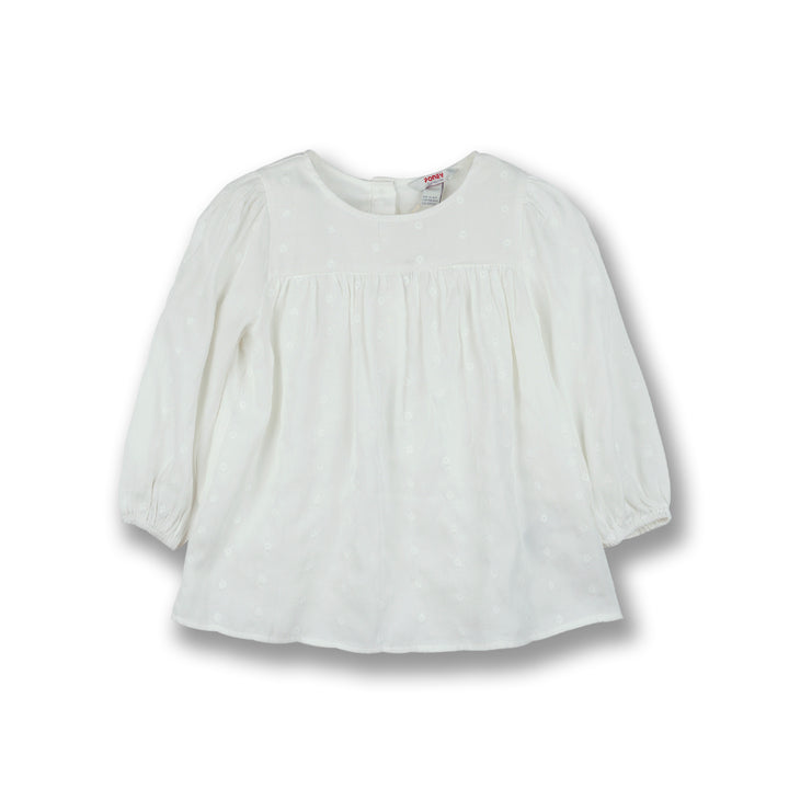 Poney Girls White Bright Embroidered 7/8 Long Sleeve Blouse