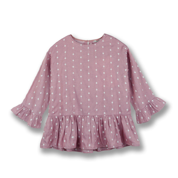 Poney Girls Pink Mauve Embroidered 3/4 Mid Sleeve Blouse