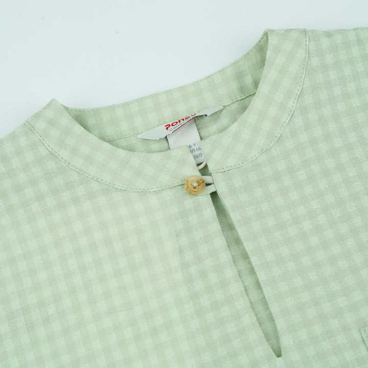 Poney Boys Green Checks Mid Sleeve Shirt