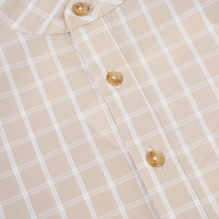 Poney Boys Light Khaki Praline Checks 7/8 Sleeve Shirt