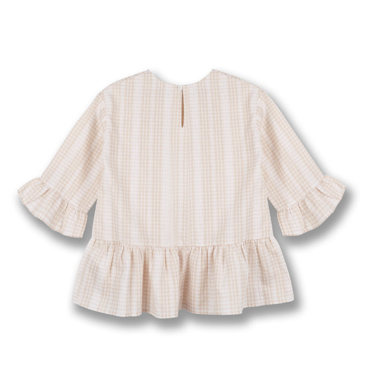 Poney Girls Khaki Hazelnut Embroidered 3/4 Mid Sleeve Blouse