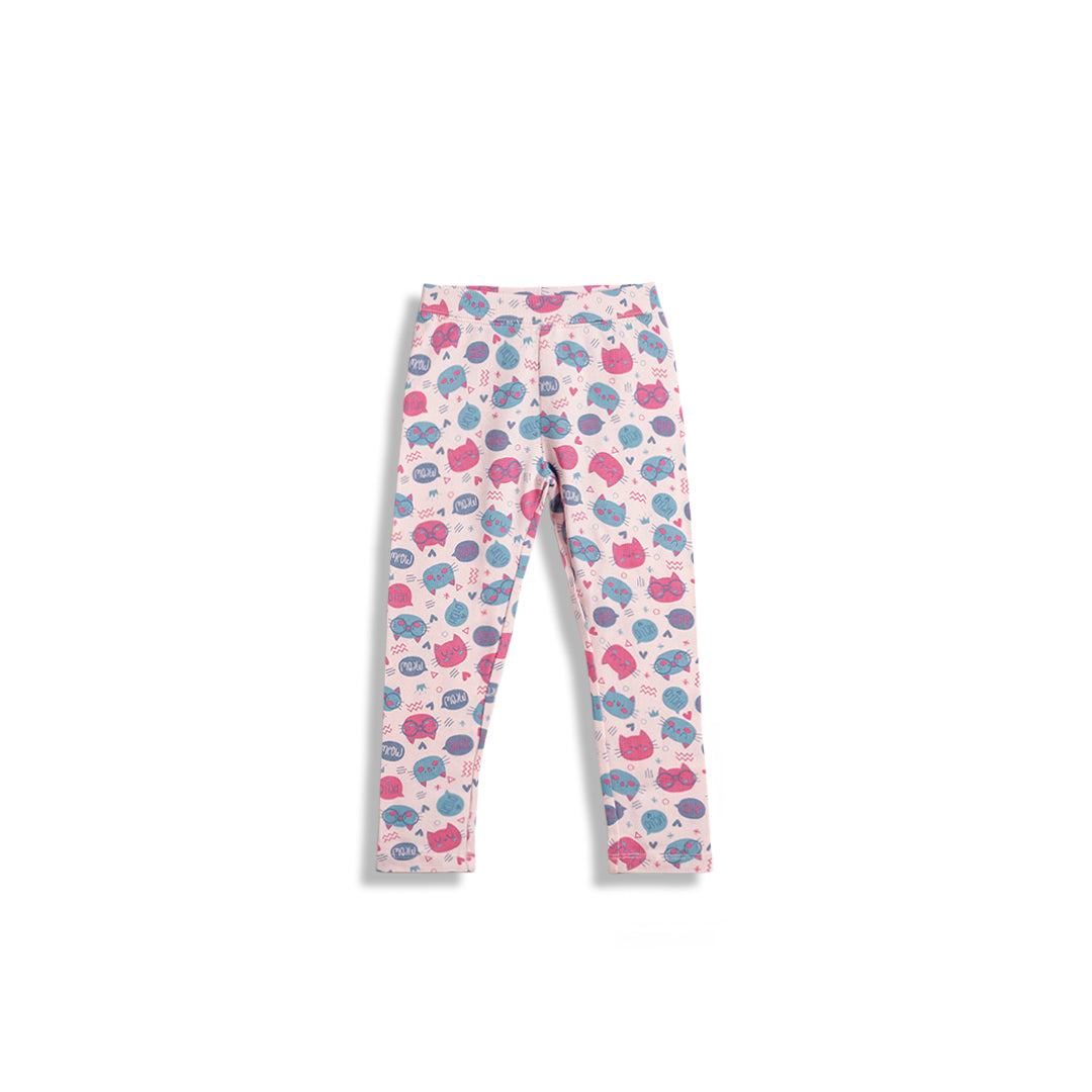 Poney Girls Light Pink Cutie Meow Leggings