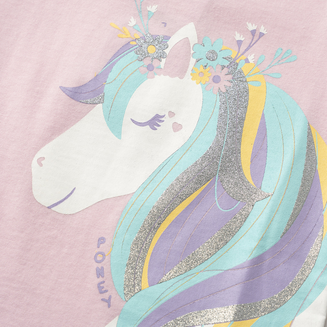 Poney Flowery Unicorn Girls Short Sleeve Tee