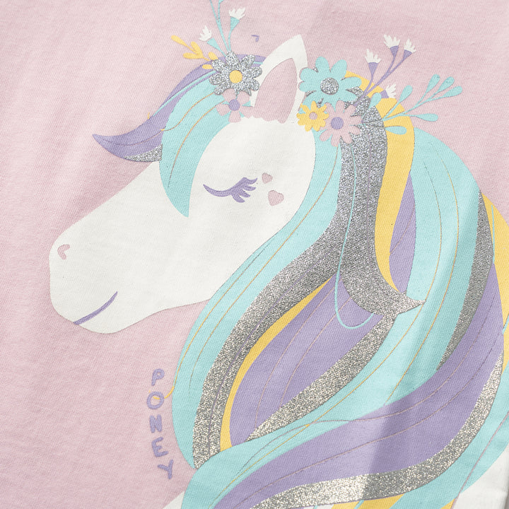 Poney Flowery Unicorn Girls Short Sleeve Tee
