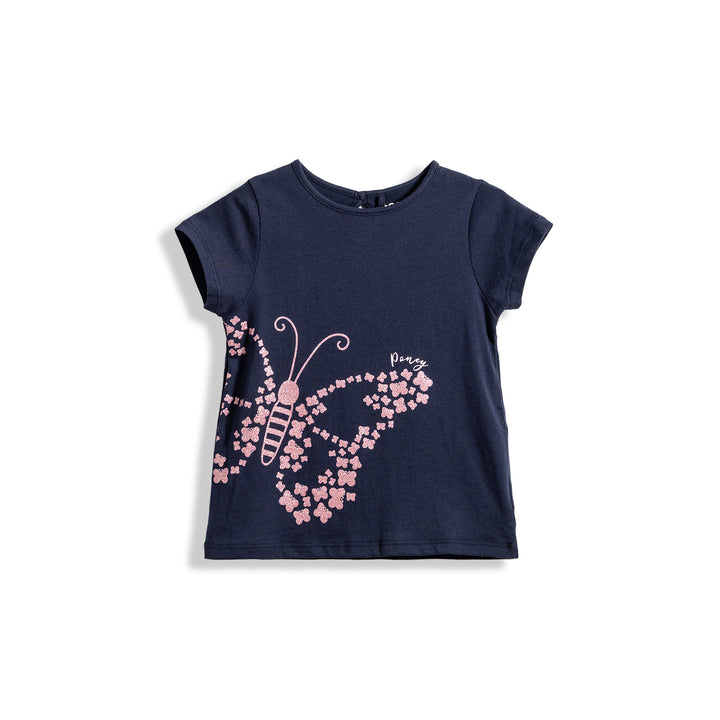 Poney Butterfly Glitter Girls Short Sleeve Tee