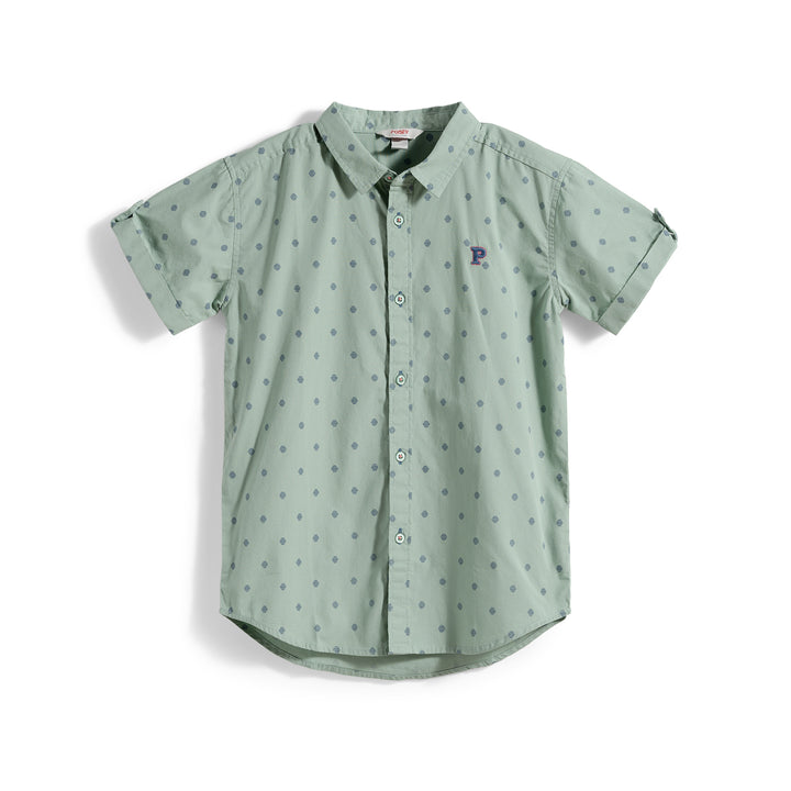 Poney Hedge Green Geomatric Short Sleeve Shirt