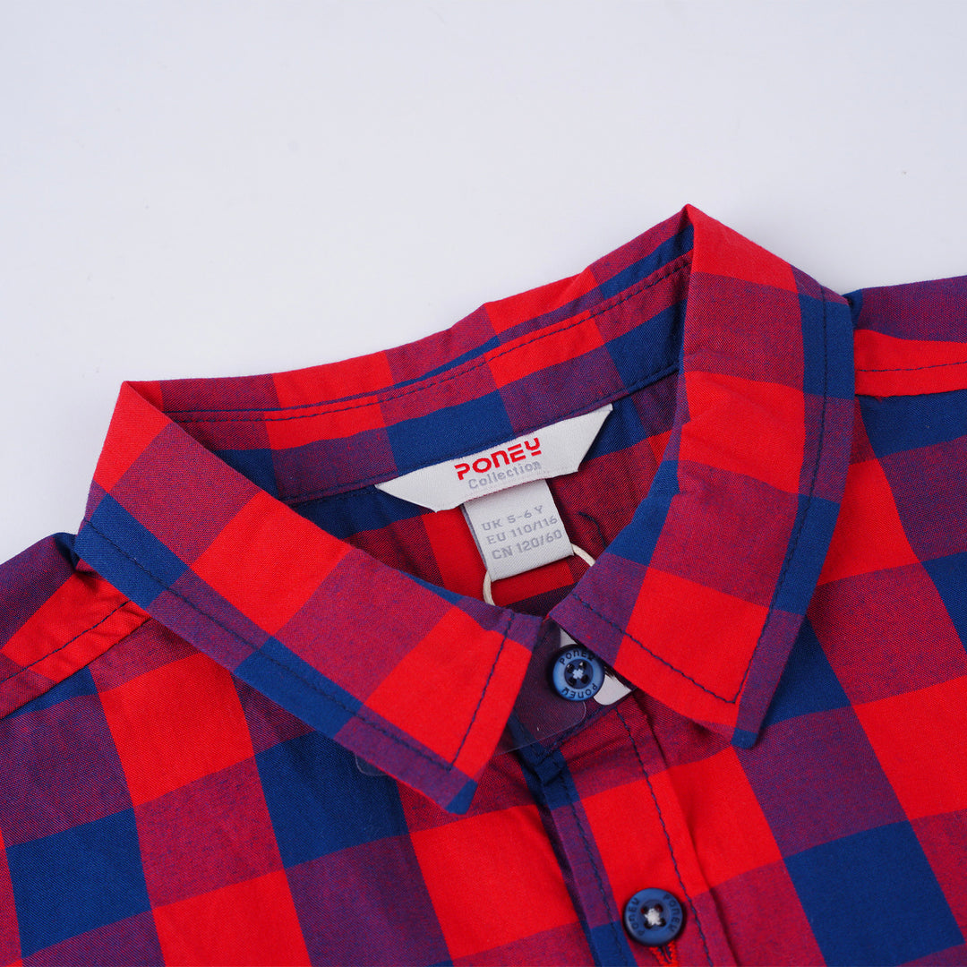 Poney Boys Red Checkered Flannel Long Sleeve Shirt