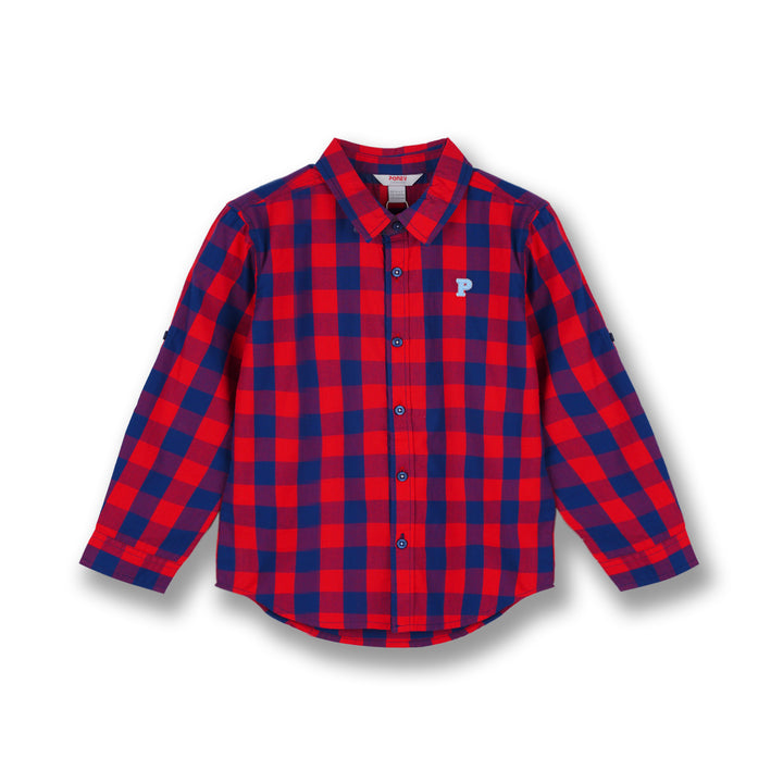 Poney Boys Red Checkered Flannel Long Sleeve Shirt