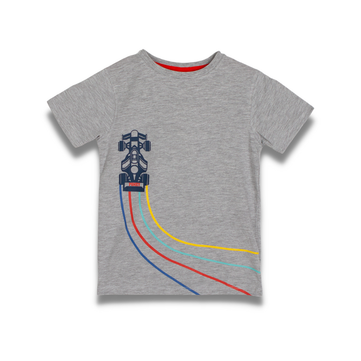 Poney Boys Speeding Racing Car Round Neck Short Sleeve Tee
