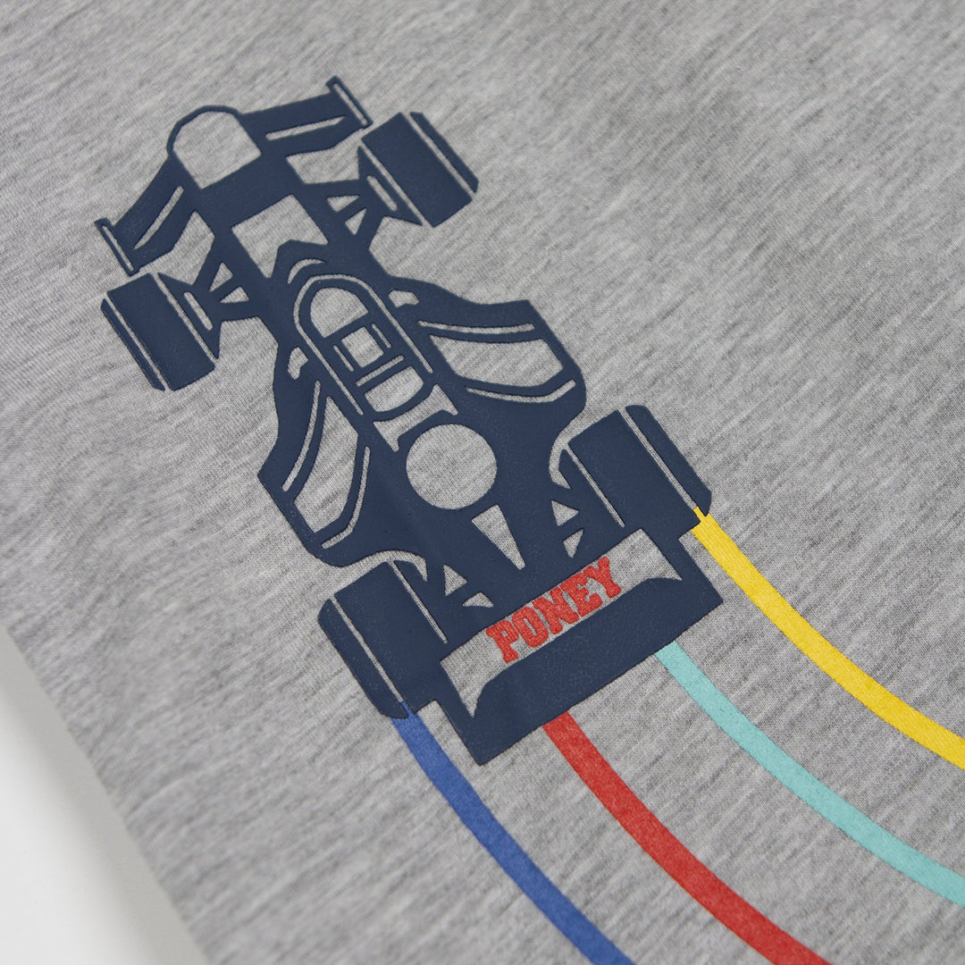 Poney Boys Speeding Racing Car Round Neck Short Sleeve Tee