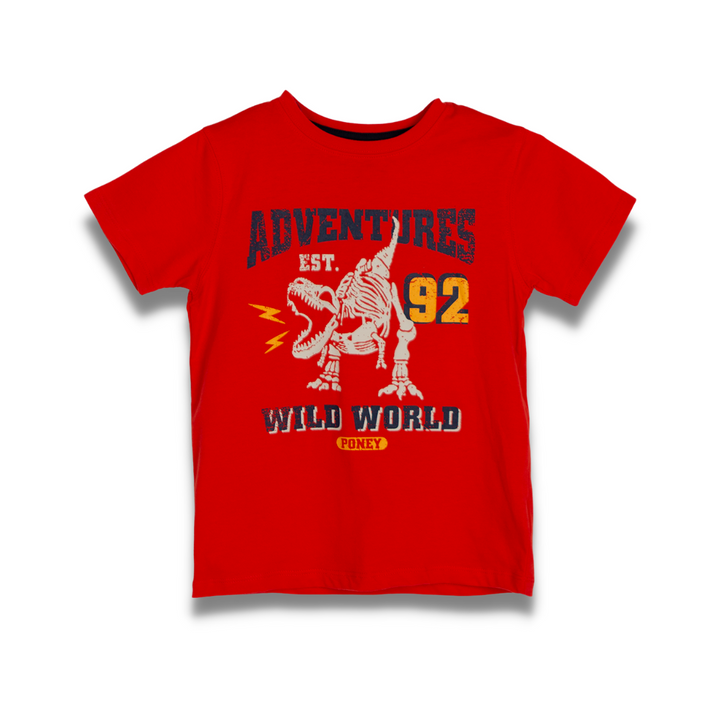 Poney Boys Adventures Dinosaur Round Neck Short Sleeve Tee