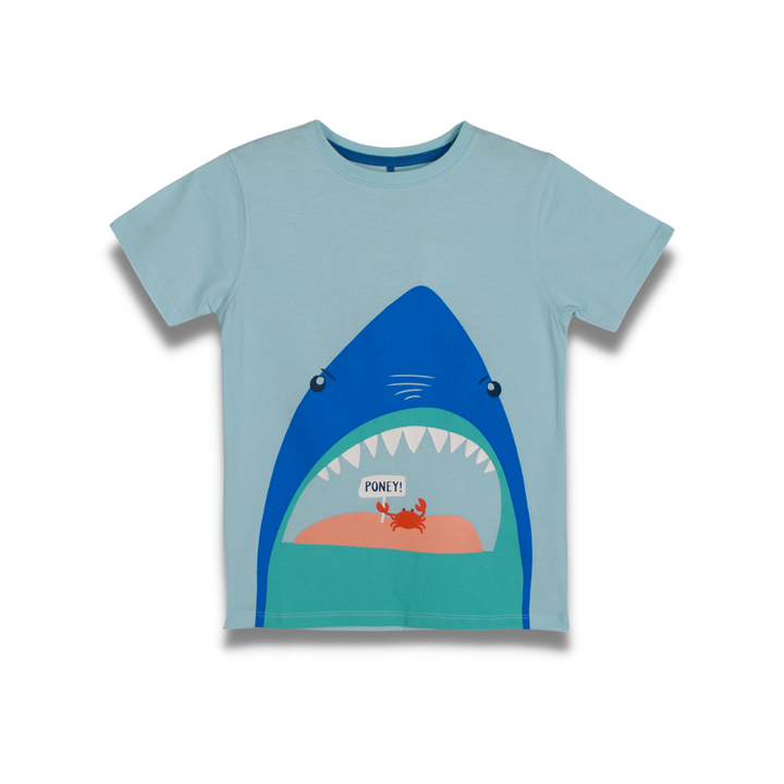 Poney Boys Hungry Shark Round Neck Short Sleeve Tee