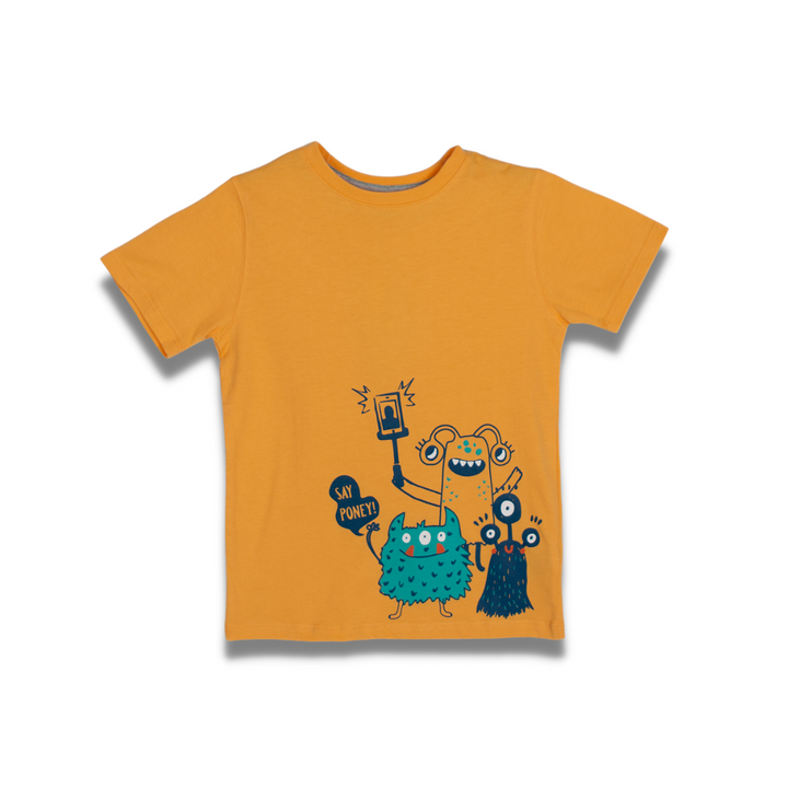 Poney Boys Monster Selfie Round Neck Short Sleeve Tee
