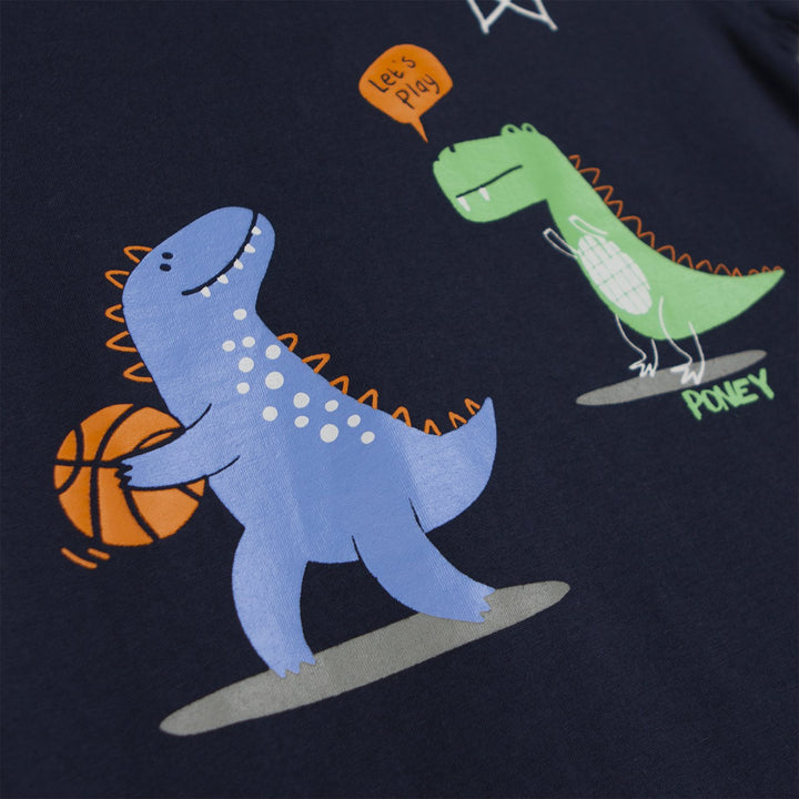 Poney Boys Play with Dino Round Neck Short Sleeve Tee