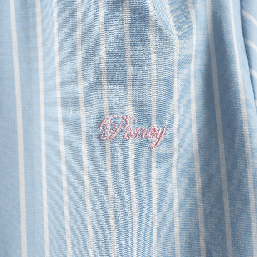Poney Girls Clear Sky Blue Striped Short Sleeve Blouse