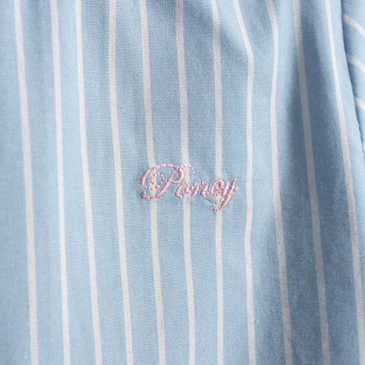 Poney Girls Clear Sky Blue Striped Short Sleeve Blouse