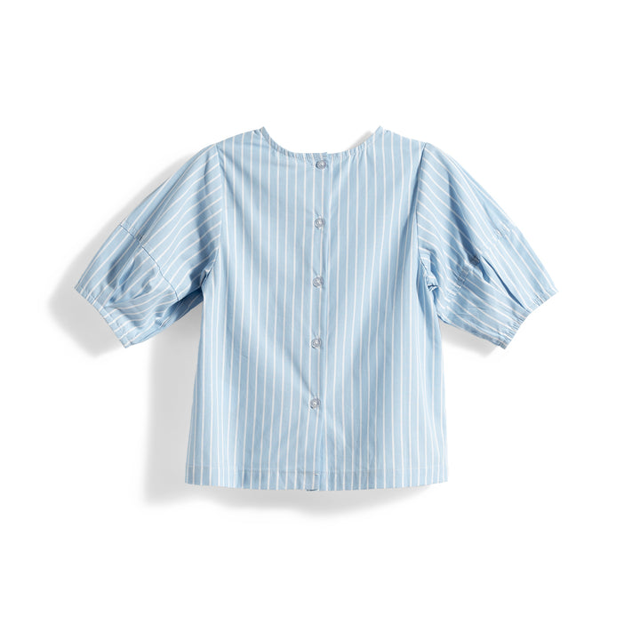 Poney Girls Clear Sky Blue Striped Short Sleeve Blouse