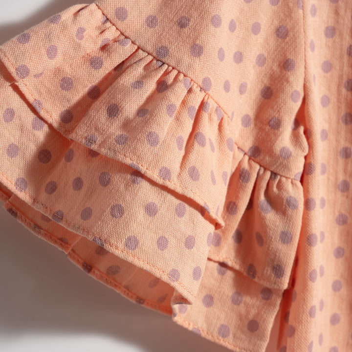 Poney Girls Textured Dotty Candy Pink Ruffled Sleeve Blouse