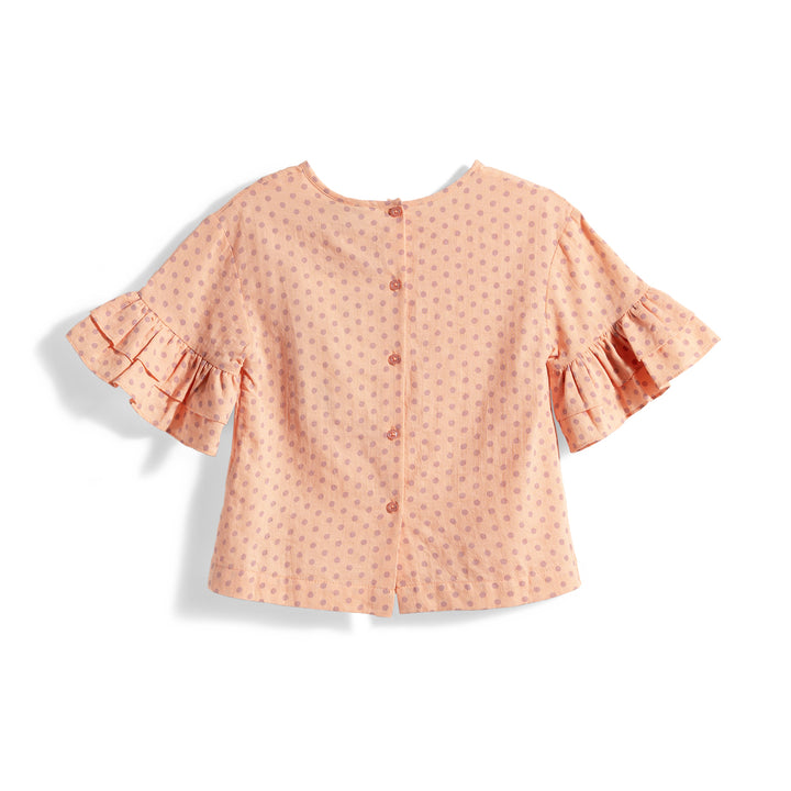 Poney Girls Textured Dotty Candy Pink Ruffled Sleeve Blouse