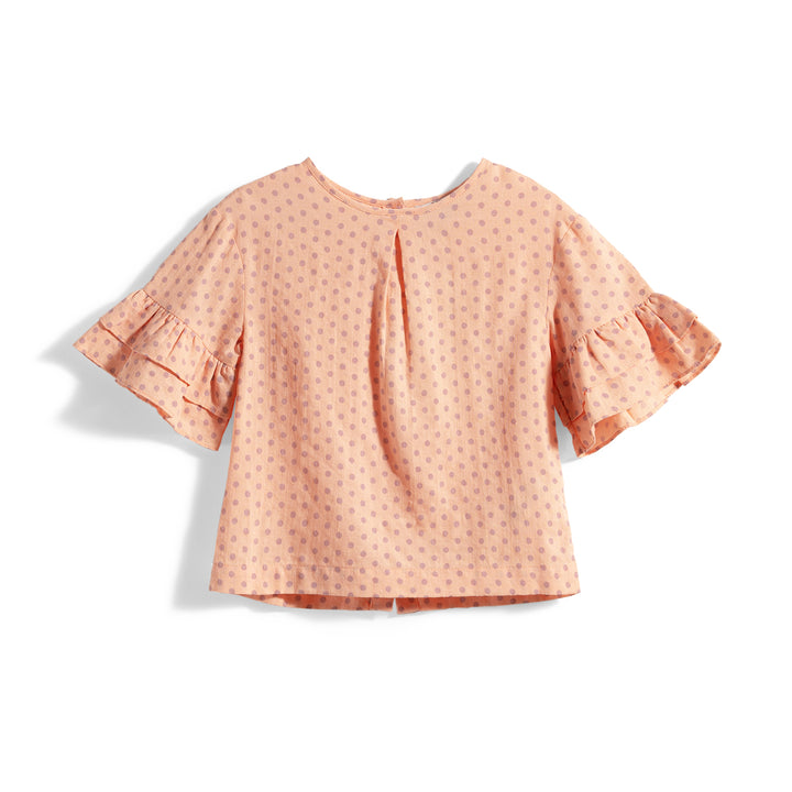 Poney Girls Textured Dotty Candy Pink Ruffled Sleeve Blouse