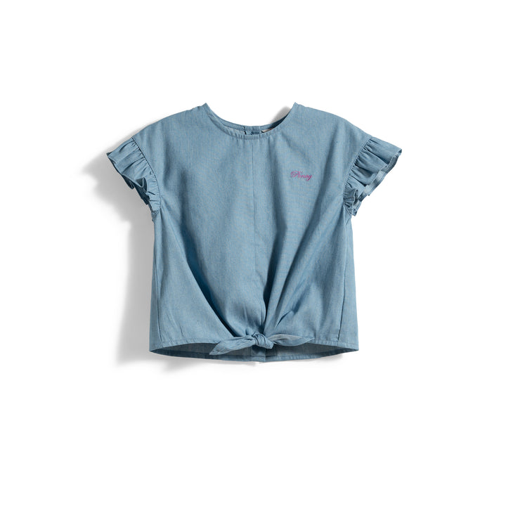 Poney Girls Chambray Ruffled Sleeve Blouse