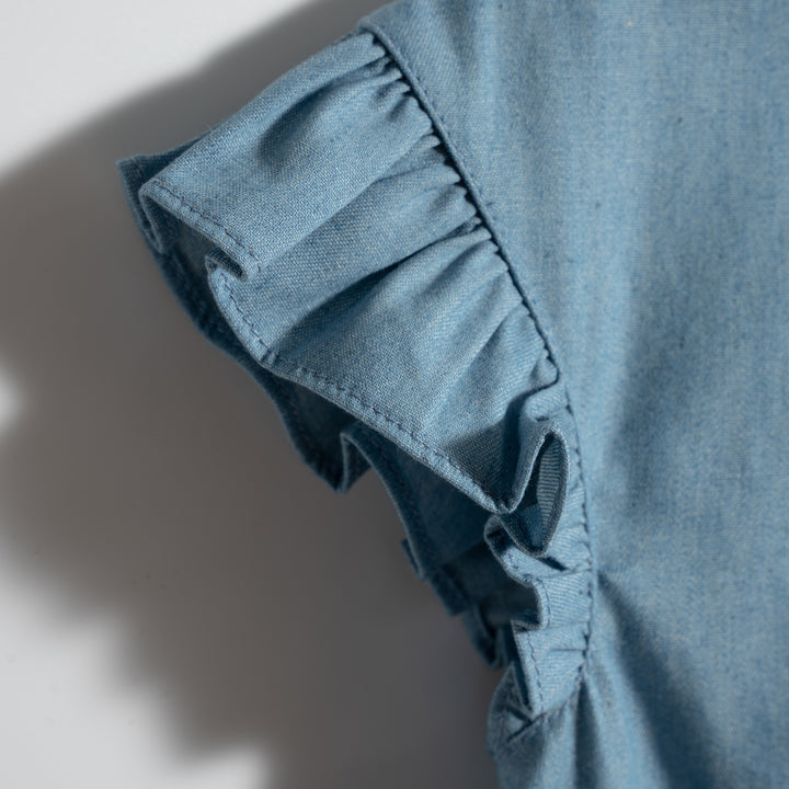 Poney Girls Chambray Ruffled Sleeve Blouse
