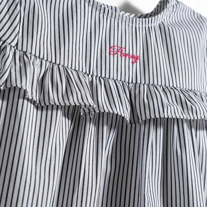 Poney Girls Mood Indigo Striped Frills Ruffled Sleeve Blouse