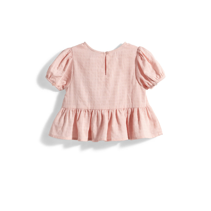 Poney Girls Cotton Candy Checked Puffy Short Sleeve Blouse