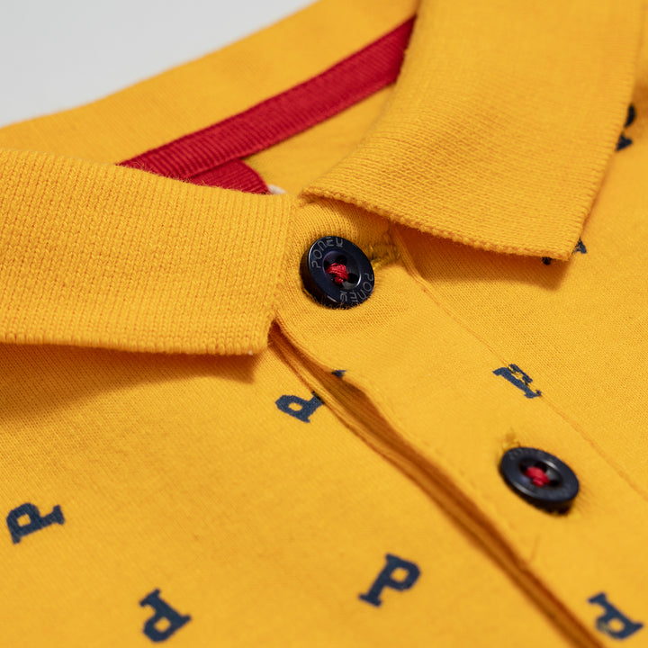 Poney Yellow Printed Poney Logo Short Sleeve Polo