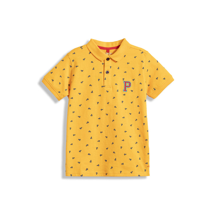 Poney Yellow Printed Poney Logo Short Sleeve Polo