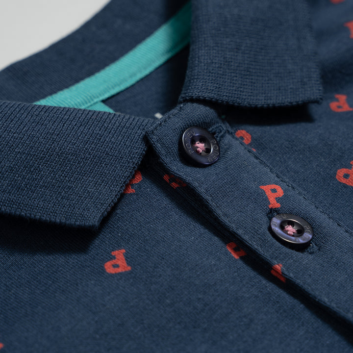Poney Printed Poney Logo Dark Blue Short Sleeve Polo