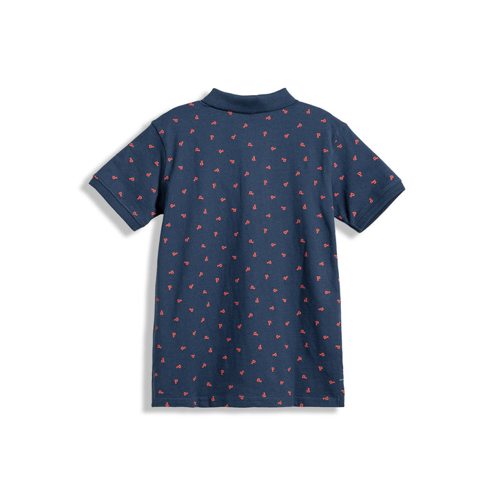 Poney Printed Poney Logo Dark Blue Short Sleeve Polo