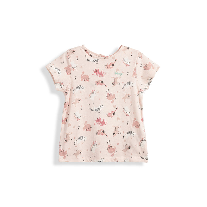 Poney Girls Playful Kittens All-over Print Round Neck Short Sleeve Tee