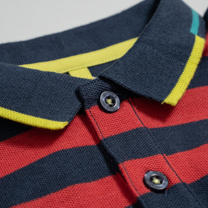 Poney Yarn Dye Navy Stripe Short Sleeve Boys Polo