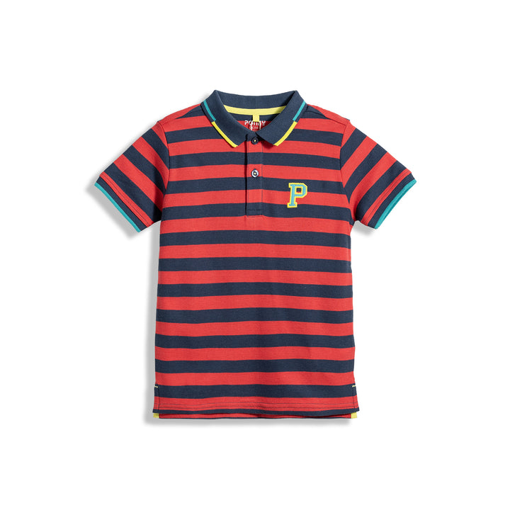 Poney Yarn Dye Navy Stripe Short Sleeve Boys Polo