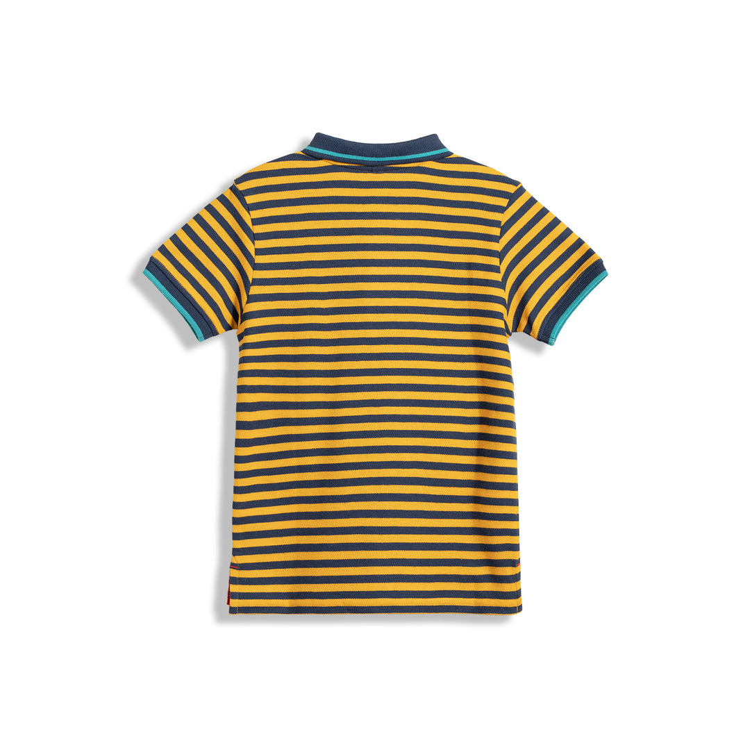 Poney Yarn Dye Yellow Stripe Short Sleeve Boys Polo