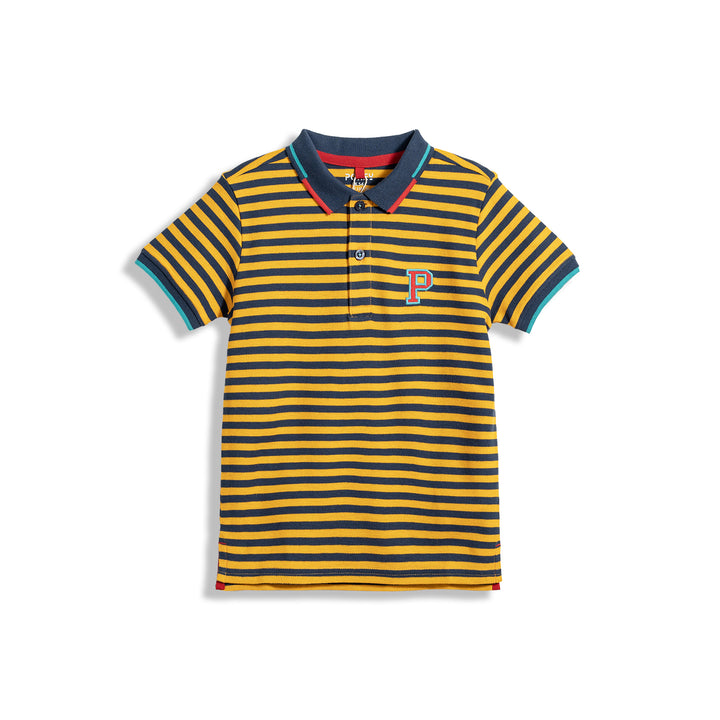 Poney Yarn Dye Yellow Stripe Short Sleeve Boys Polo