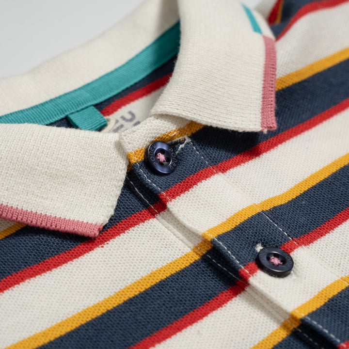 Poney Yarn Dye White Stripe Short Sleeve Boys Polo
