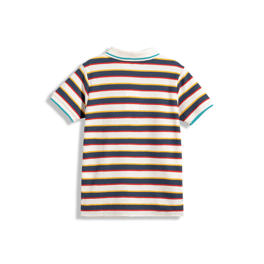 Poney Yarn Dye White Stripe Short Sleeve Boys Polo