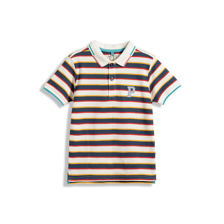 Poney Yarn Dye White Stripe Short Sleeve Boys Polo