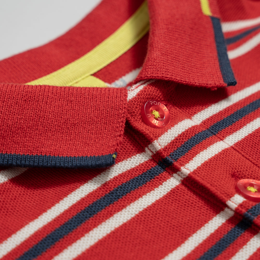 Poney Yarn Dye Red Stripe Short Sleeve Boys Polo